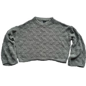 Moon & Madison Sage Green Clamshell Knit Cropped Long Sleeve Sweater Size Small